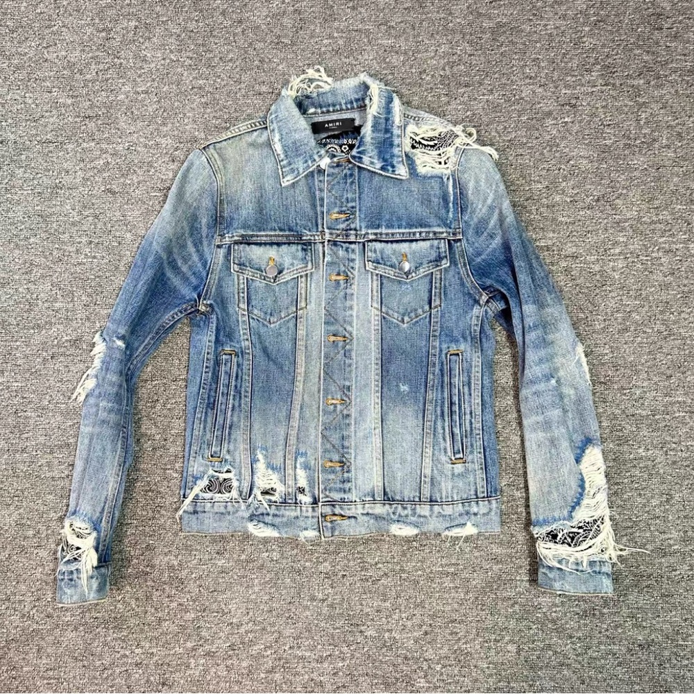 Authentic AMIRI Blue Distressed Denim Jacket